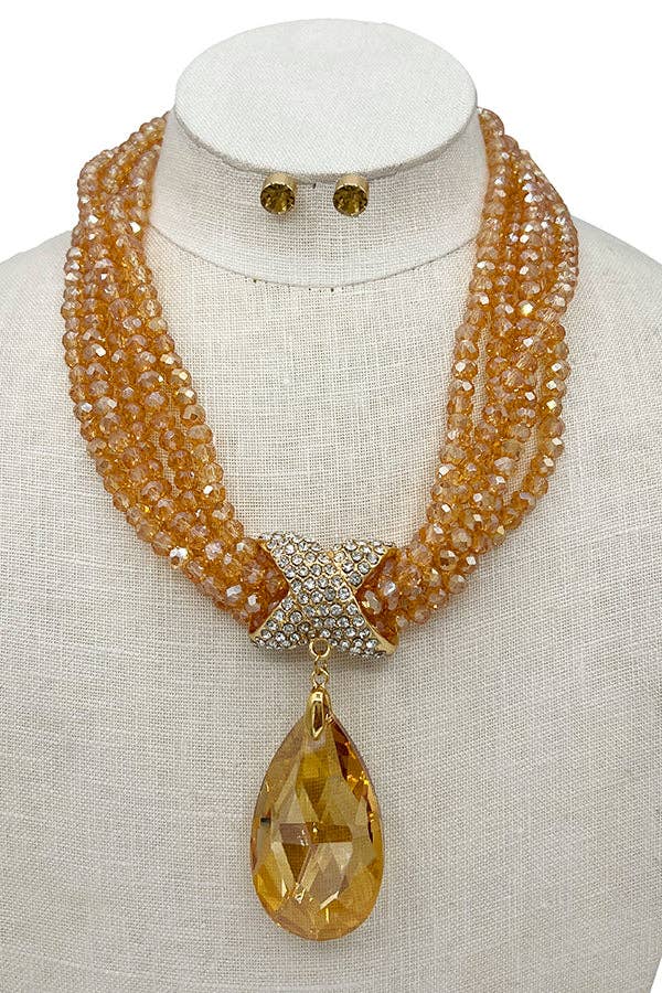 Andrea Bijoux - Wholesale Jewelry Set - Multi Glass Bead Teardrop Pendant Necklace Set1