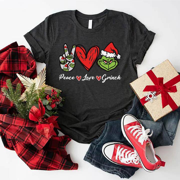 TheKingShirt - Wholesale Graphic Sweatshirt - Women's - Peace Love Grinch Christmas Tee Family Xmas Holiday Gift1