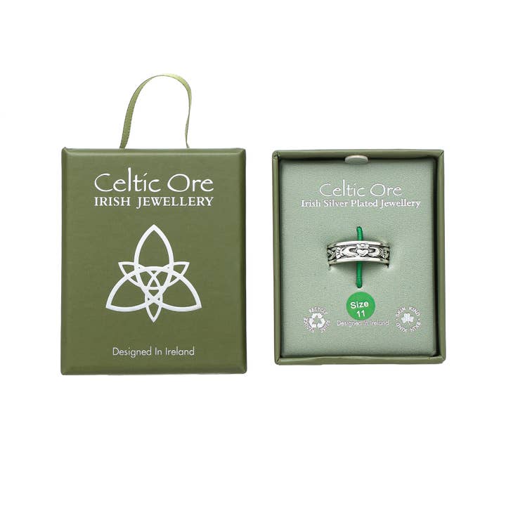 EIR-004R9 Mens Claddagh Band Ring Silver Plate Size 9 for wholesale on Faire