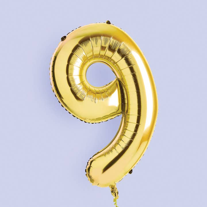 Gold Number '9' Foil Balloon 34" for wholesale by Hootyballoo by Club Green