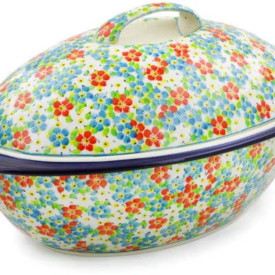 Baker with Cover 16" Colorful Dizziness Theme UNIKAT for wholesale by Polmedia Polish Pottery