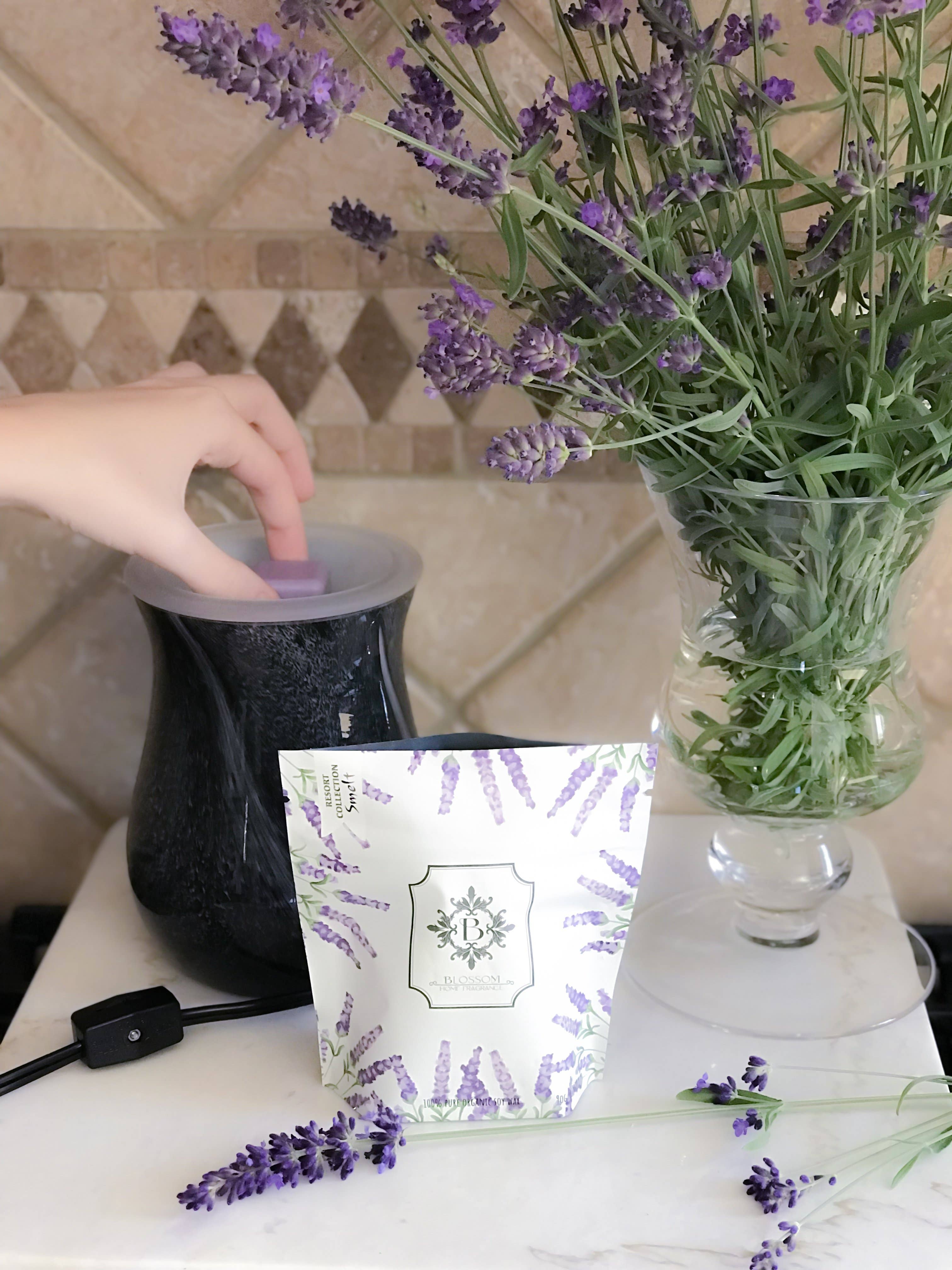 Blossom – Engroshandel Vokssmelter – Obsidian glas voks varmer+Blossom duftende voks smeltesæt13