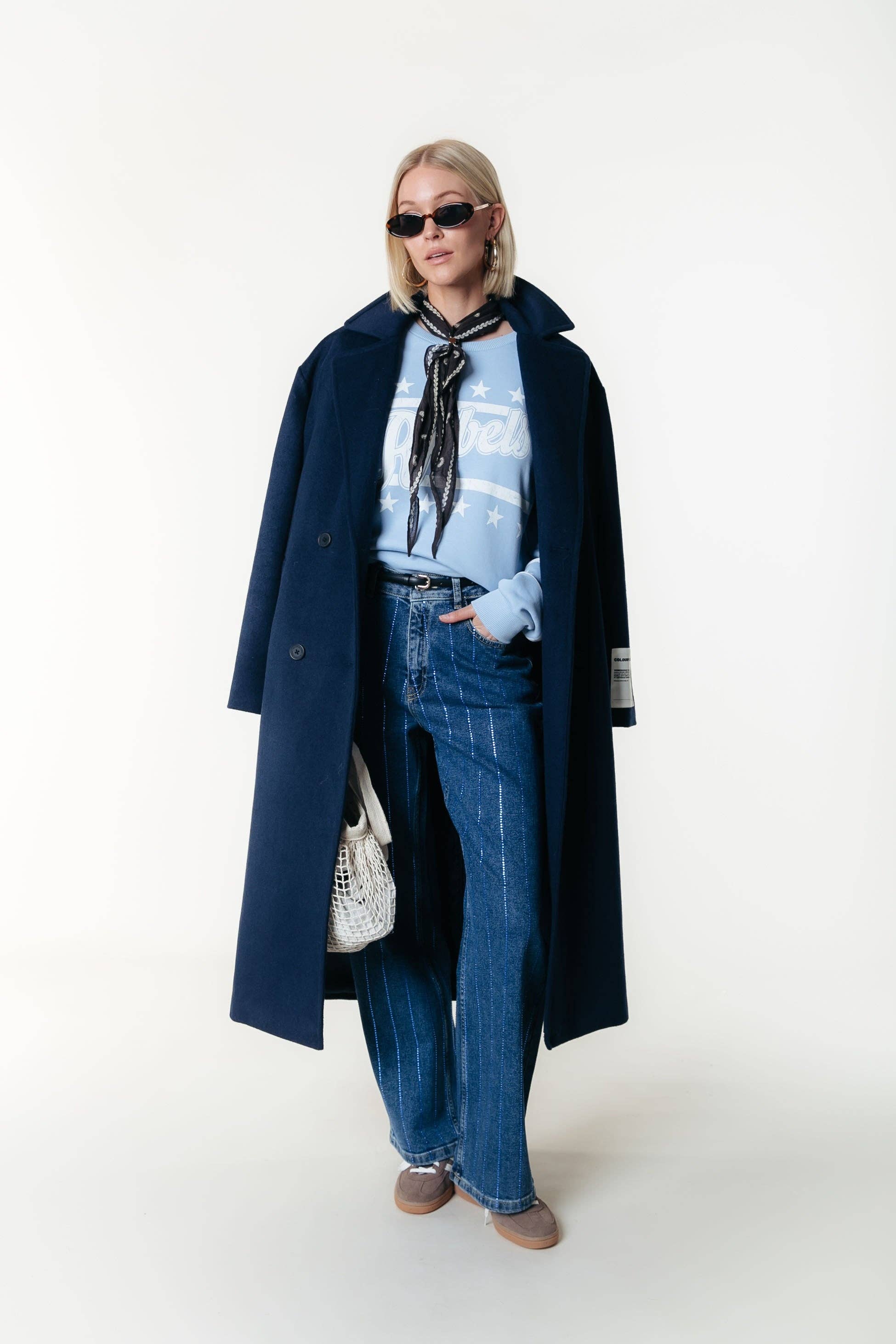 Gaias Rhinestones High Rise Denim | Dark blue denim for wholesale on Faire2