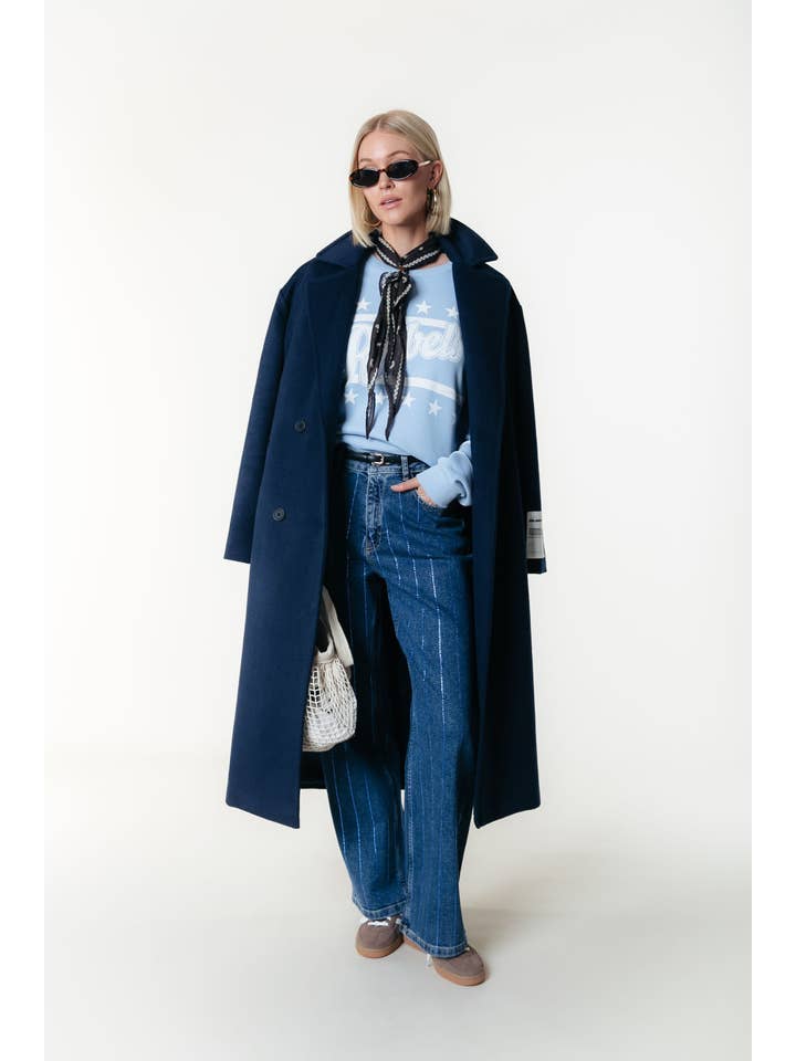 Gaias Rhinestones High Rise Denim | Dark blue denim for wholesale on Faire2