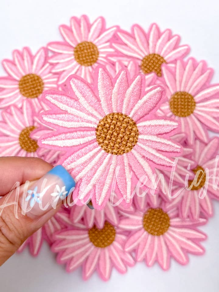 pink daisy flower hat filler embroidery patch iron on for wholesale by ABLNco