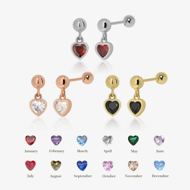 Birthstone Heart Screw Back Earrings for wholesale by Meissa Jewelry