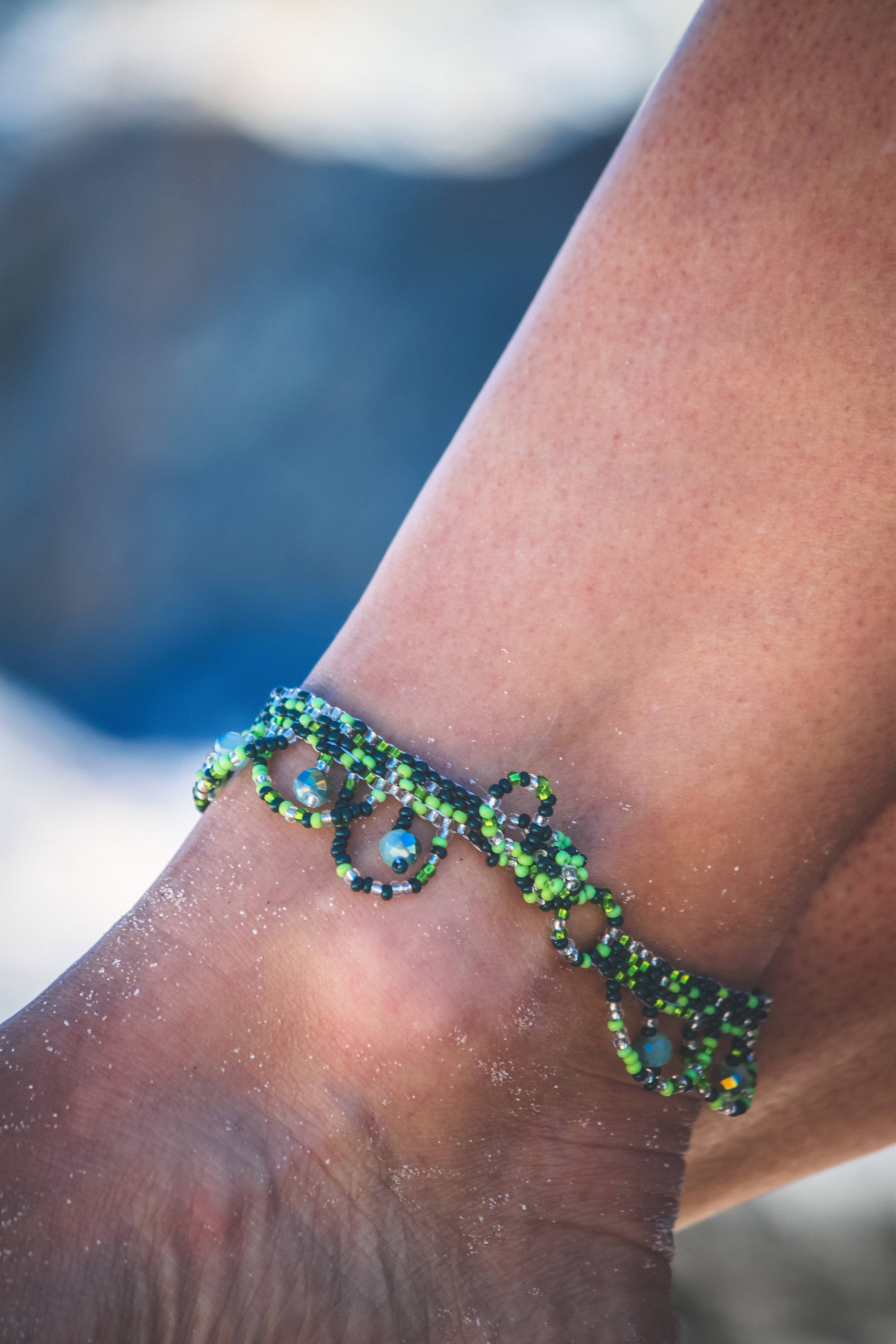 Pichincha - Wholesale Anklet - Guatemalan Crystal Beaded Loop Fringe Seed Bead Anklet4