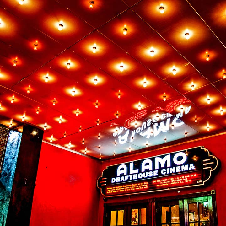 Austin, Texas. Alamo Drafthouse Cinema Ceramic Coaster for wholesale by South Austin Gallery