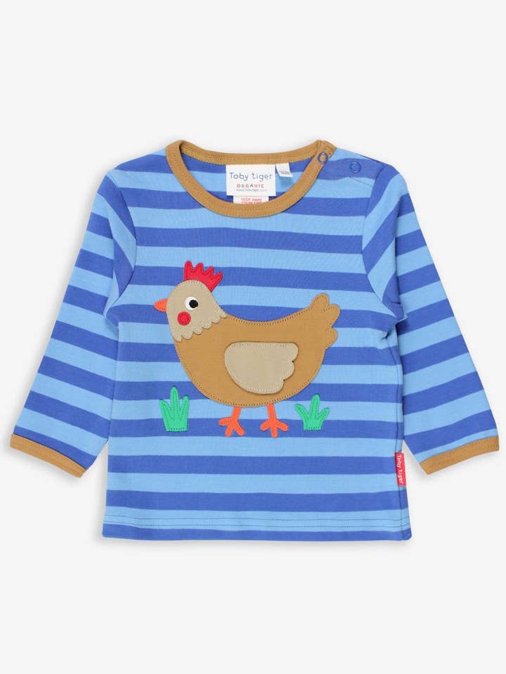 Camiseta infantil de algodón orgánico de manga larga con aplicación de gallina para venta al por mayor de Toby Tiger GmbH