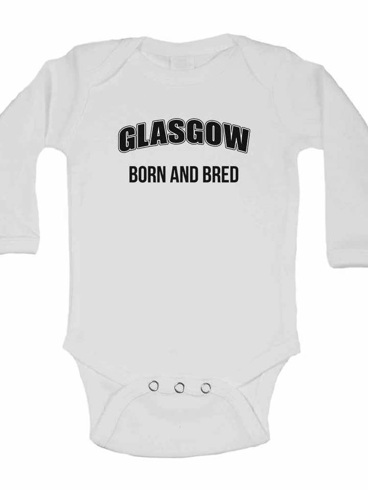 Glasgow Born and Bred - Long Sleeve Baby Vests for Boys & Girls for wholesale by Little Ratbag