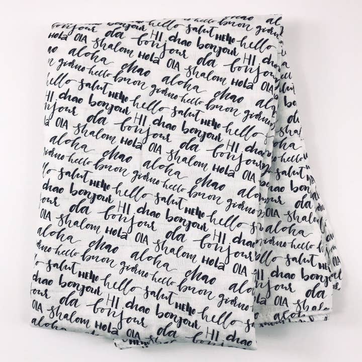 Svart & Vit Hello Muslin Swaddle Filt för wholesale av Bambino Land