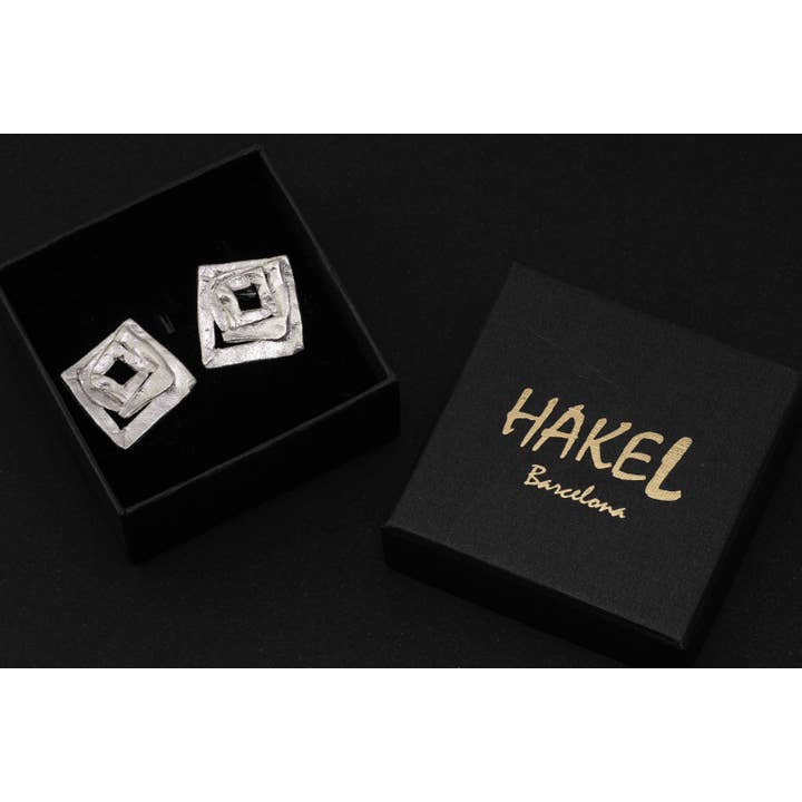 Boucles d'oreilles carrées originales/Argent et or/Bijoux artistiques pour la vente par YuuJewels