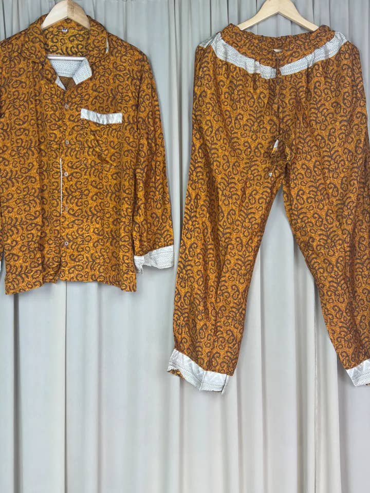 Recycle Silk PJ Set, Silky Loungwear Pajama Set, S / M Size for wholesale by The Eastern Loom
