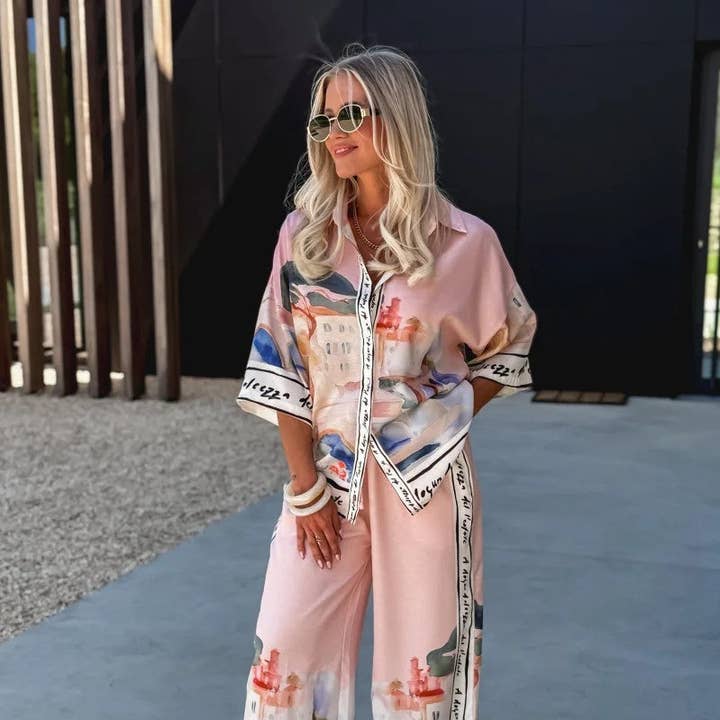 Conjunto casual chic de camisa holgada de manga corta para venta al por mayor de Halcyon Outfitters®