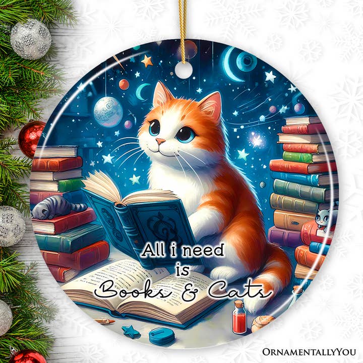 All I Need is Books & Cats Ceramic Ornament, Book Lover Gift for wholesale by OrnamentallyYou