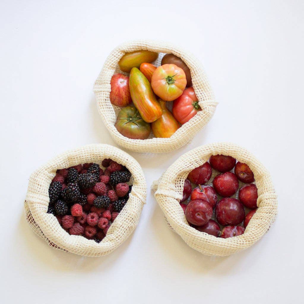 Smile Boutiques - Vente Sacs de course/à provisions - Sac à fruits et légumes réutilisable en maille de coton biologique - Ensemble de 33