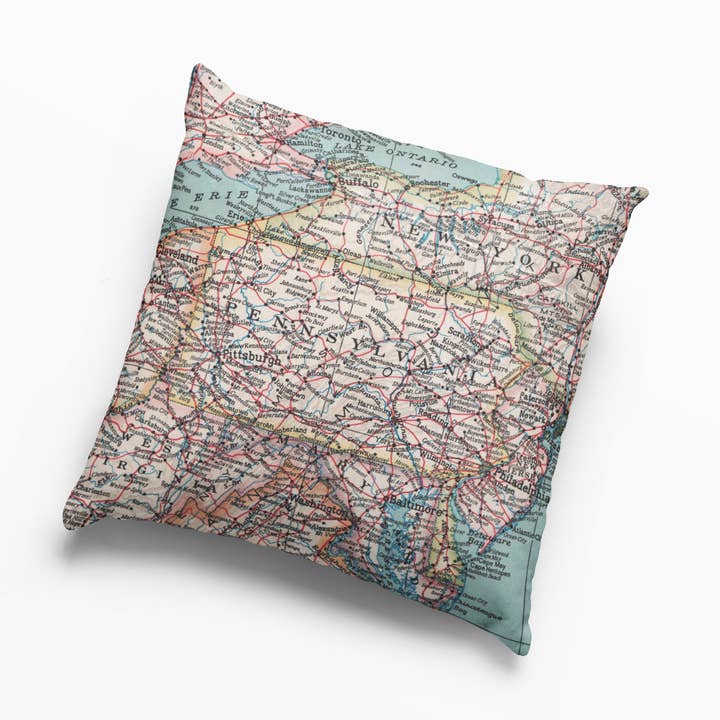 Pennsylvania Vintage Map Pillow – 18" Square Throw Pillow for wholesale by Daisy Mae Designs