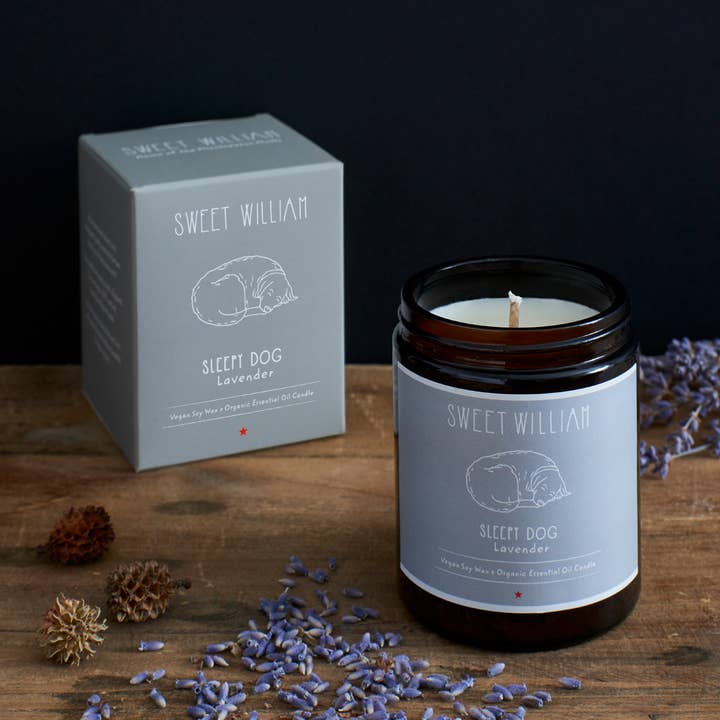 Biologische kaars - Sleepy Dog met lavendel voor wholesale door Sweet William Designs