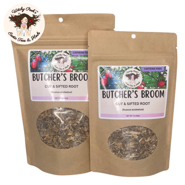 Witchy Pooh's Exotic Teas & Herbs – Engroshandel Løs te – Witchy Poohs Butcher's Broom Te, skåret og sigtet rod2