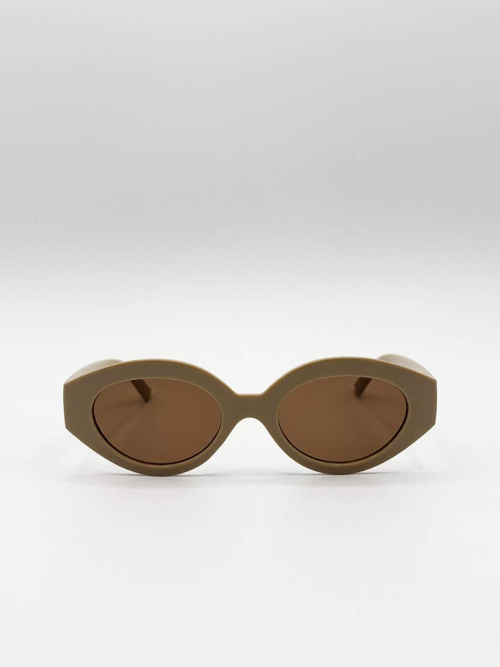 Retro Small Oval Sunglasses Beige for wholesale by AFA COLLECTIVE