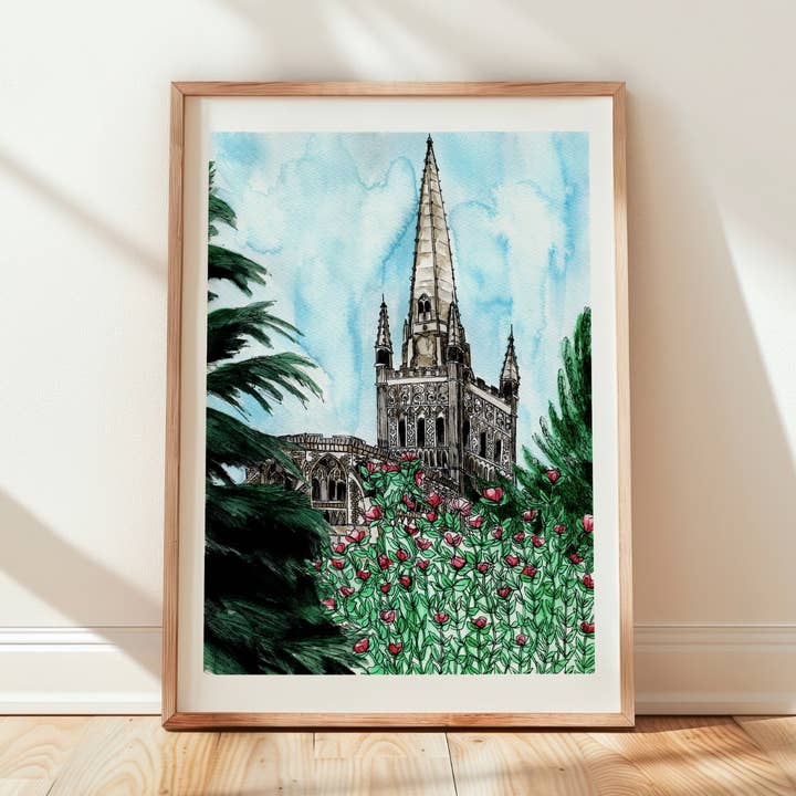 Cathedral in Blossom, Norwich for wholesale by By Hope Illustrated