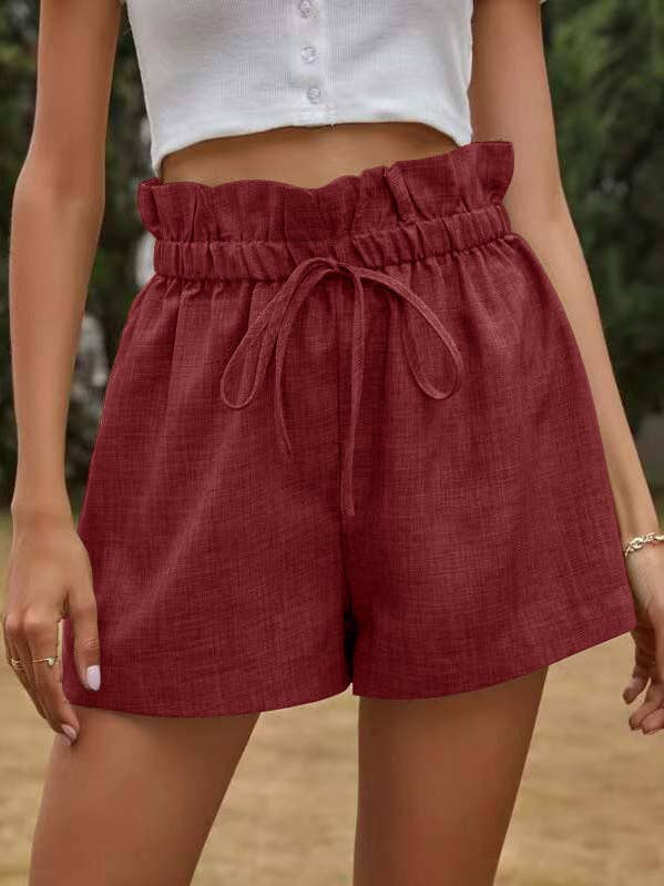 UZ Wholesale Store - Wholesale Shorts - Women's - High Waisted Loose Drawstring Elasticity Pleated Solid Color Shorts Bottoms