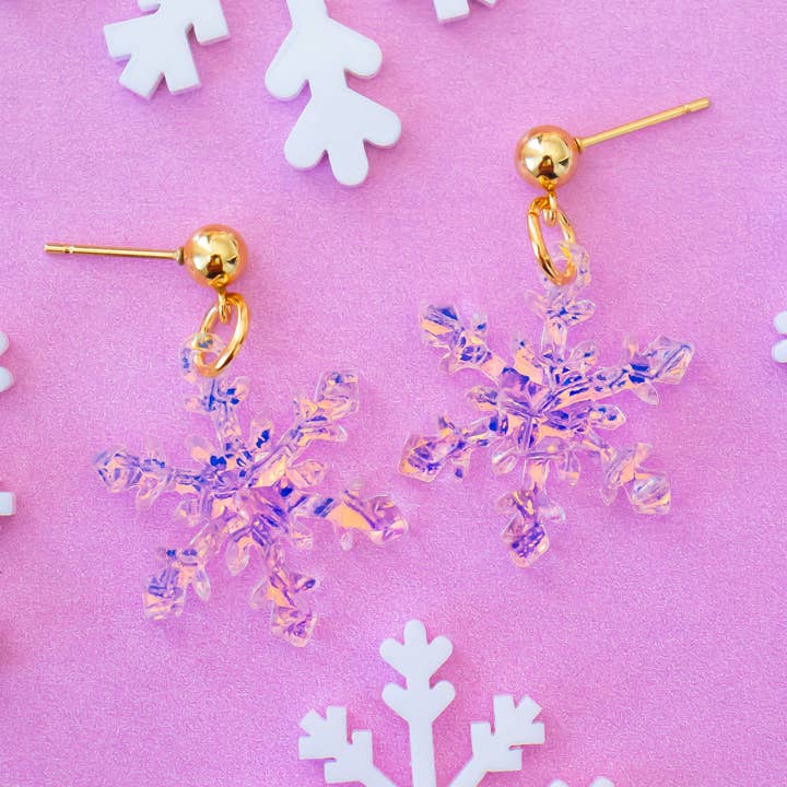 Momenti di Vita - Wholesale Dangle Earrings - Small Snowflake Earrings, Holographic Winter Holiday Jewelry4