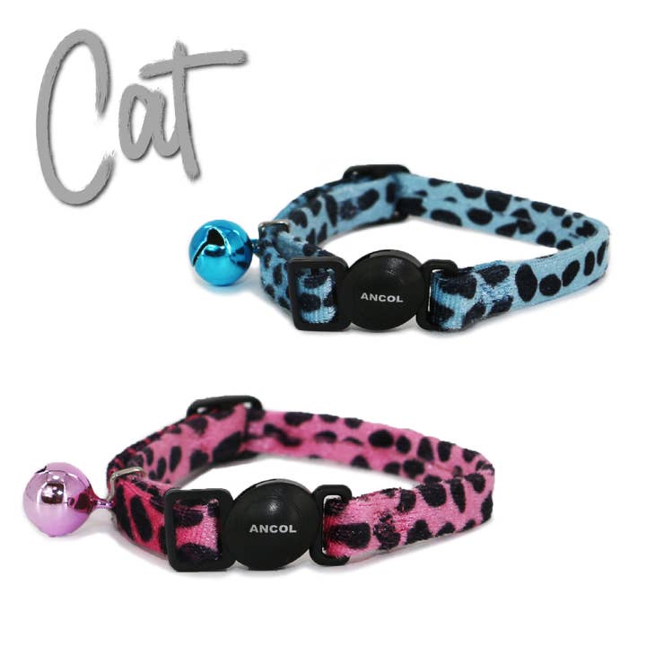Velvet Leopard Print Cat Collar - Turquoise or Pink for wholesale by Ancol Pet Products Ltd