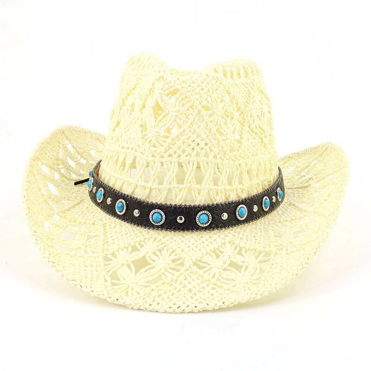 ACCITY - Wholesale Cowboy Hat - Women's - Cowboy Straw Hat with Turquoise Belt Decor_CWAH12526