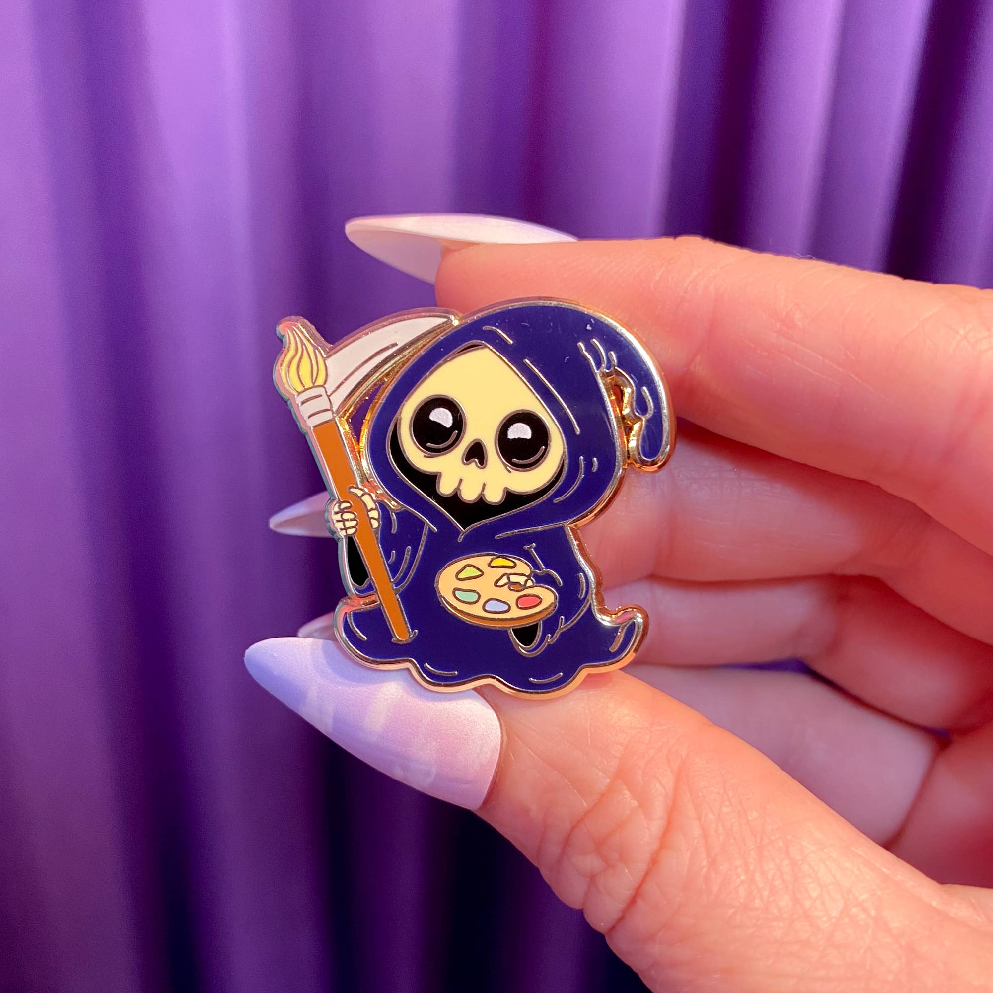 The Paint Sesh - Wholesale Lapel Pin/Button - Grim Reaper Artist Enamel Pin | Spooky Artist Gift Ideas8