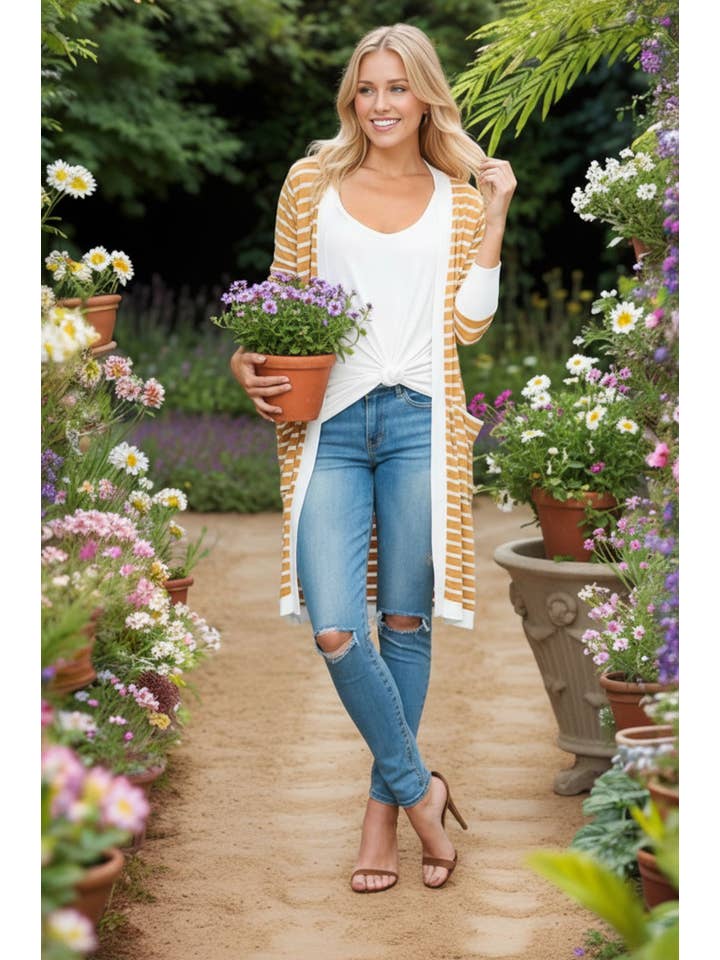 Burgundy Apparel - Wholesale Cardigan - Women's - Stripe Midi Open Cardigan31