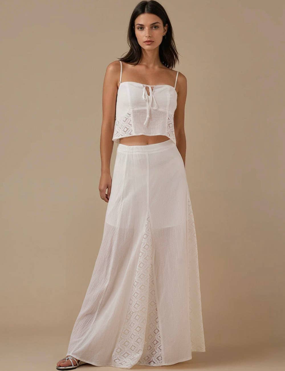 Ladies White Back Smocking Cami Top & Skirt Set SKST5KC1901 for wholesale on Faire7