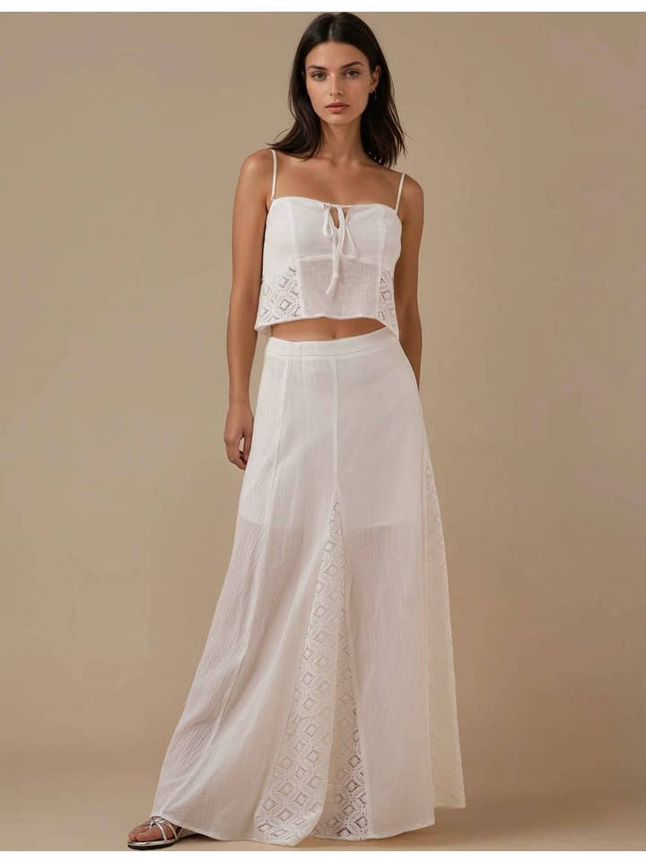 Ladies White Back Smocking Cami Top & Skirt Set SKST5KC1901 for wholesale on Faire7