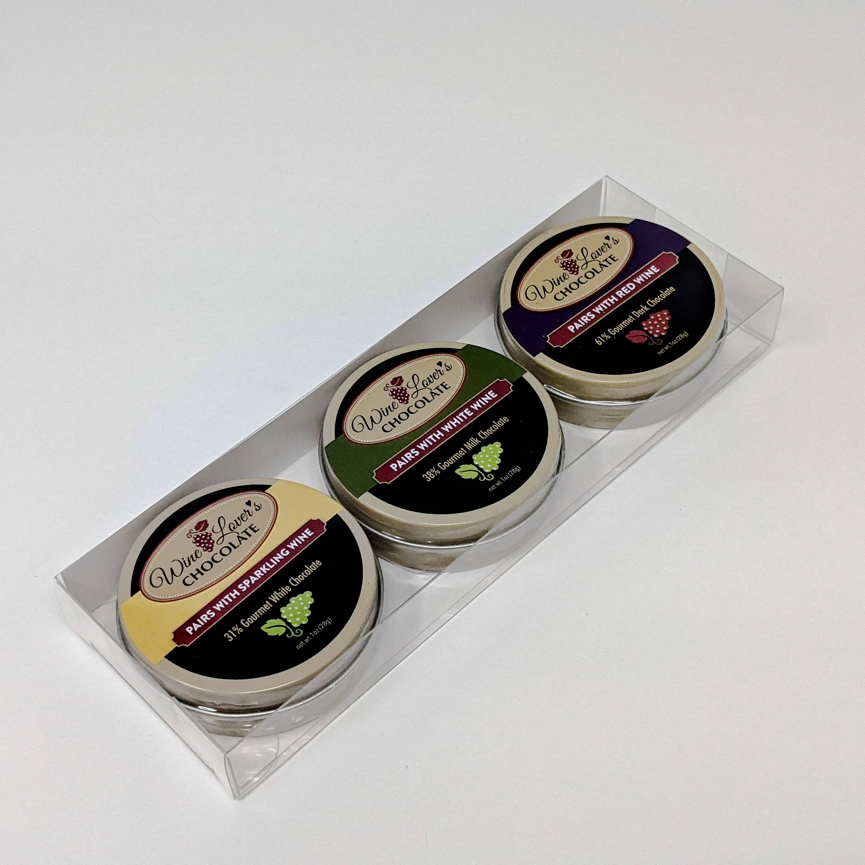 The San Francisco Chocolate Factory - Wholesale Chocolate Box - Wine Lover's Classic Mix – 3 Tin SR Pairing Collection1