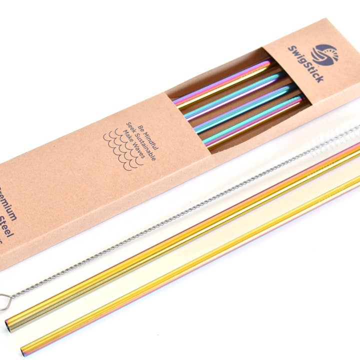Multi-Colored Stainless Steel Straws for wholesale by Blu Kabu