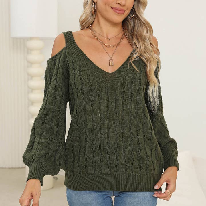 PULL SEXY À ÉPAULES DÉNUDÉES DEEP V pour la vente par Lily Clothing