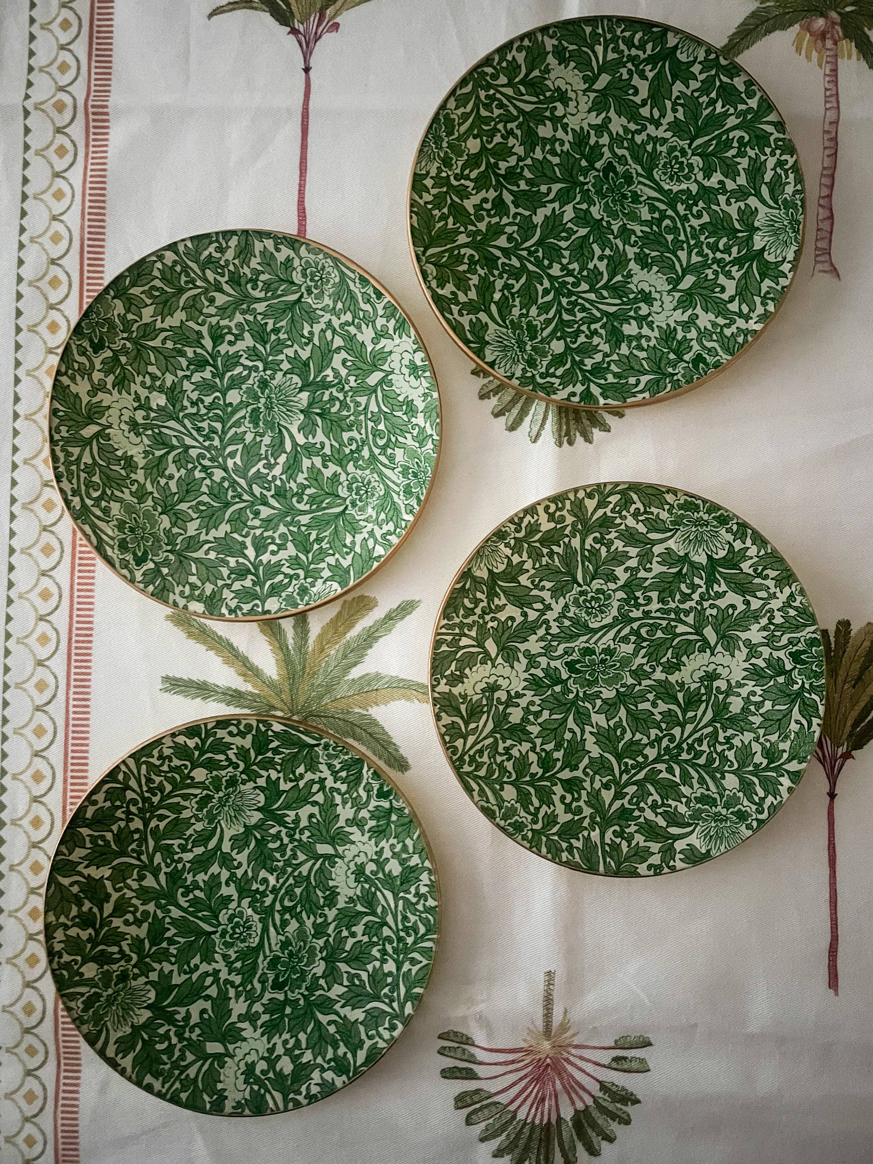 Biccara - Wholesale Decorative Tray - Green Flowers Round Glass Plates – Decoupage Collection1