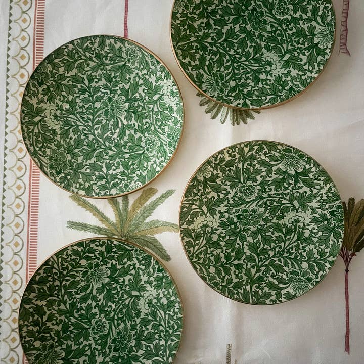 Biccara - Wholesale Decorative Tray - Green Flowers Round Glass Plates – Decoupage Collection1