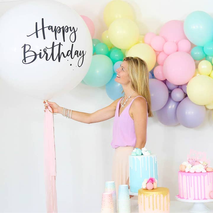 Illume Partyware - Wholesale Balloon - Balloon Jumbo Round Printed Happy Birthday - White With Black Print4