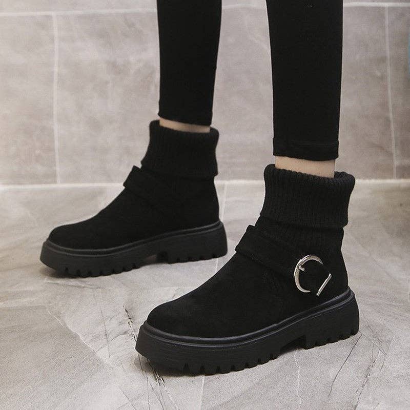 Mirazshoes WholeSale - Wholesale Booties - Women's - Mid Heel Buckled Ankle Boots3