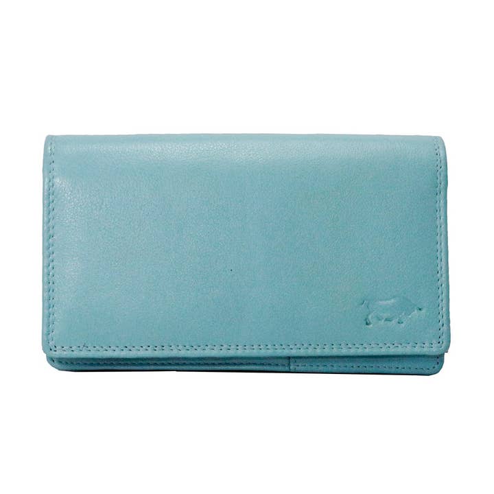 Arrigo - Vente Portefeuille – femme - Grand portefeuille pour femme en cuir bleu clair