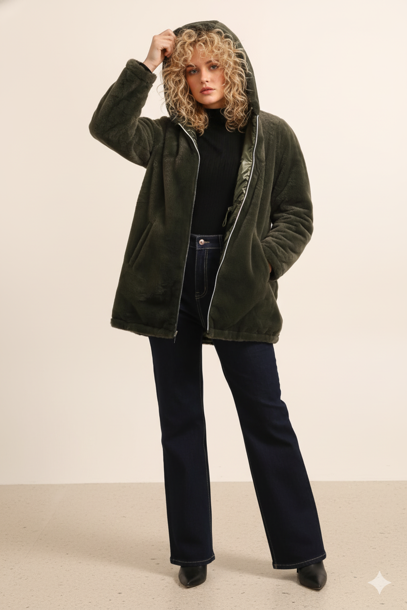 Attrait Paris - Vente Veste – femme - Veste en fourrure réversible à capuche GRANDE TAILLE4