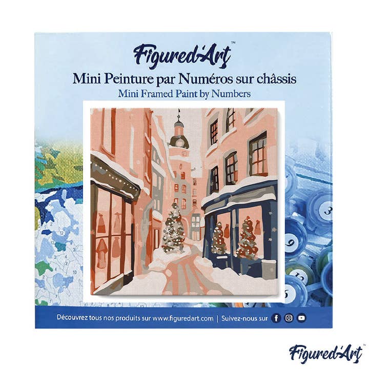 Figured'Art - Wholesale DIY Craft Kit - Mini Paint by numbers 8"x8" framed - Snowy Christmas Alley2
