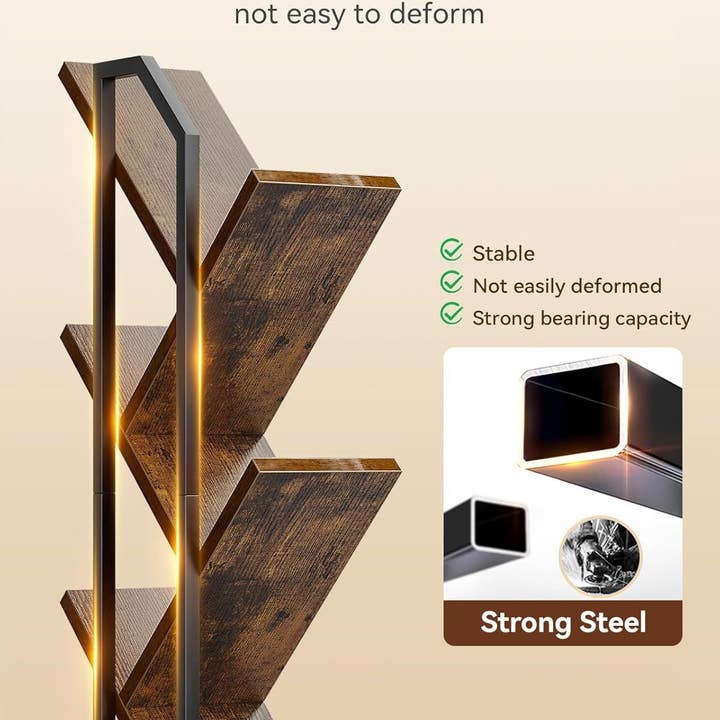 Vintage Six Tier Tree Bookshelf With LED Lights Narrow Floorstanding for wholesale on Faire4