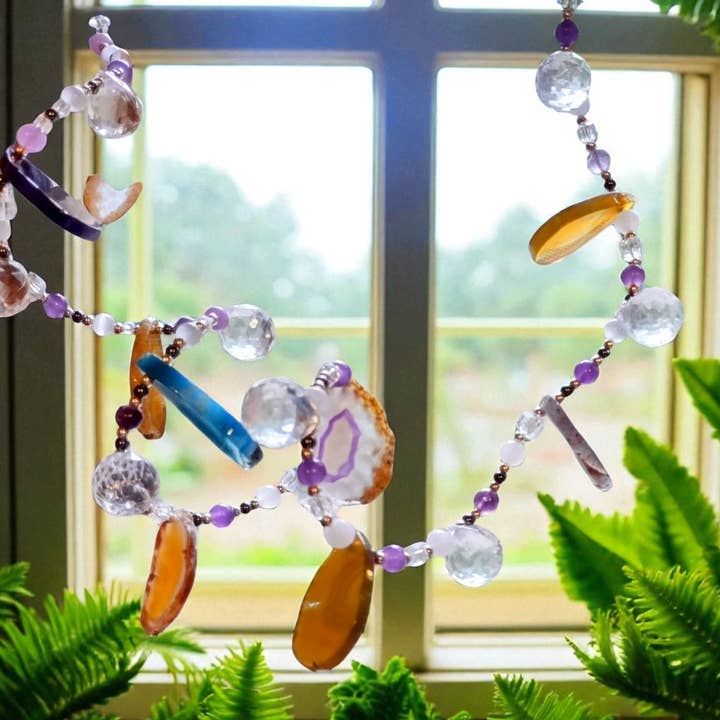 FAB Funky Suncatcher with 9 Prism Crystals & 10 Agate Slices for wholesale by Funky Aura Boutique