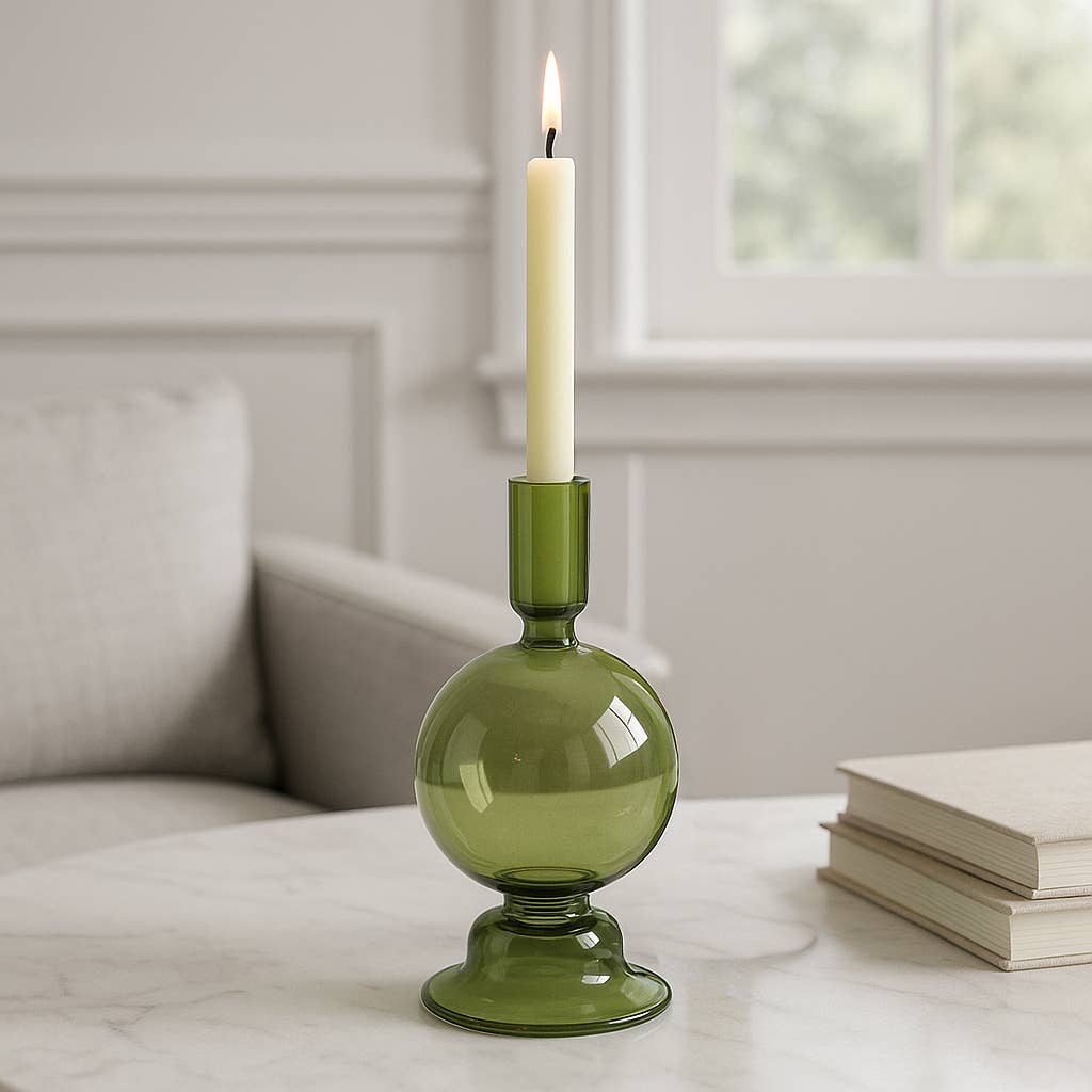Sagebrook Home - Wholesale Candle Holder - Taper Candle Holder - Olive Glass Bubble, 7 in.0