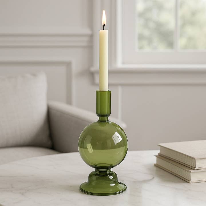 Sagebrook Home - Wholesale Candle Holder - Taper Candle Holder - Olive Glass Bubble, 7 in.