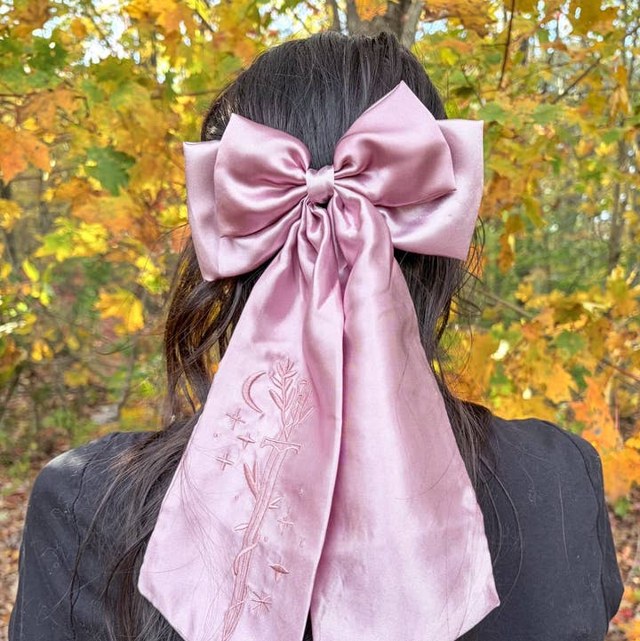 Blissfully Bookish Company - Wholesale Hair Bow - Women's - Sword Hair Bow Clip | Embroidered Bookish Satin Bow0