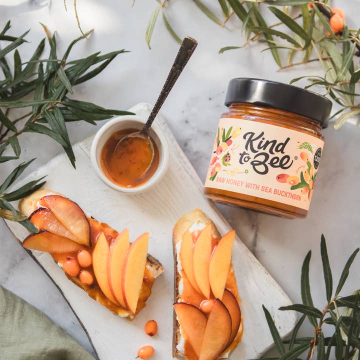 Kind to Bee - Wholesale Honey - Raw Honey with Sea Buckthorn, Cruelty-Free, glass jar