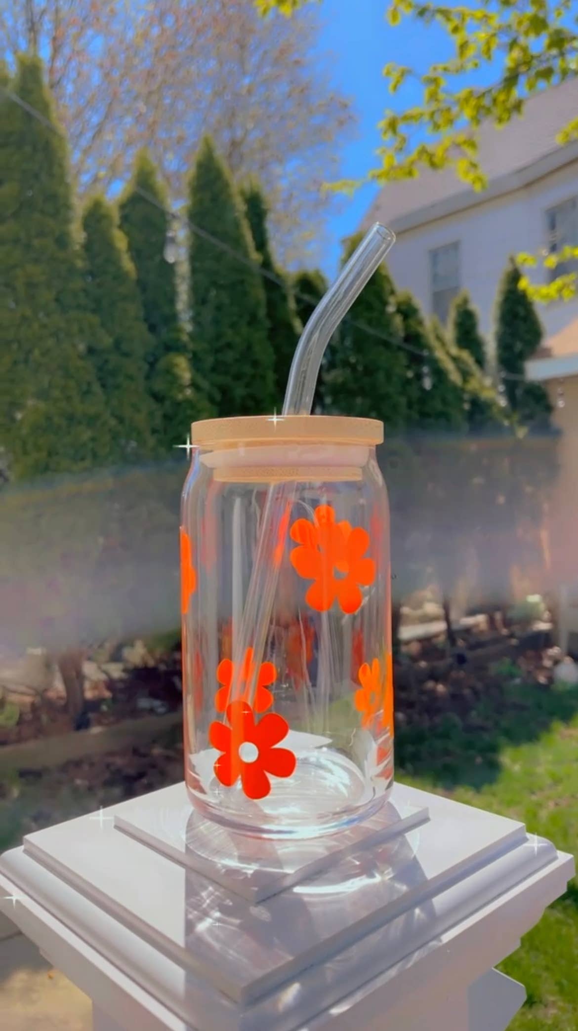 Pink pretty designs – wholesale Drinking glass/cup – Retro flower can glass4